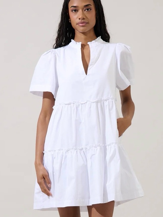 1. State Dresses & Skirts - 1. State Bright White V Neck Puff-Sleeve Tiered Dress Small